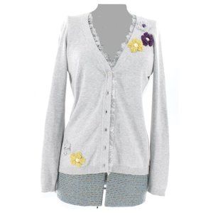 Nick & Mo Grey Cardigan with Lace/Flowers M